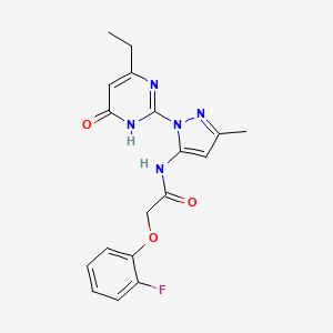 molecular formula C18H18FN5O3 B2529868 N-(1-(4-ethyl-6-oxo-1,6-dihydropyrimidin-2-yl)-3-methyl-1H-pyrazol-5-yl)-2-(2-fluorophenoxy)acetamide CAS No. 1003964-63-3