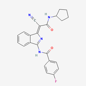 molecular formula C23H19FN4O2 B2529907 (Z)-N-(1-(1-cyano-2-(cyclopentylamino)-2-oxoethylidene)-1H-isoindol-3-yl)-4-fluorobenzamide CAS No. 902015-02-5