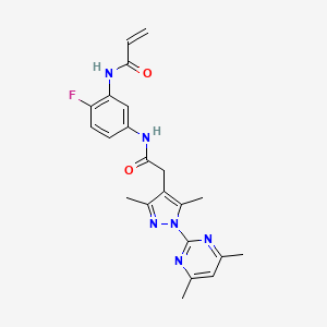 molecular formula C22H23FN6O2 B2529919 N-[5-[[2-[1-(4,6-Dimethylpyrimidin-2-yl)-3,5-dimethylpyrazol-4-yl]acetyl]amino]-2-fluorophenyl]prop-2-enamide CAS No. 2197809-54-2