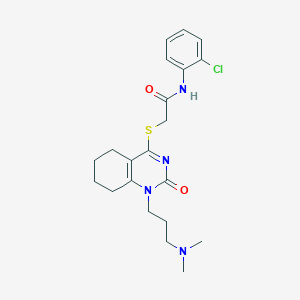 molecular formula C21H27ClN4O2S B2529925 N-(2-chlorophenyl)-2-((1-(3-(dimethylamino)propyl)-2-oxo-1,2,5,6,7,8-hexahydroquinazolin-4-yl)thio)acetamide CAS No. 900012-80-8
