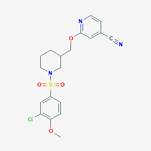 molecular formula C19H20ClN3O4S B2529936 2-[[1-(3-Chloro-4-methoxyphenyl)sulfonylpiperidin-3-yl]methoxy]pyridine-4-carbonitrile CAS No. 2380034-85-3