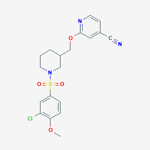 molecular formula C19H20ClN3O4S B2529936 2-{[1-(3-Chloro-4-methoxybenzenesulfonyl)piperidin-3-yl]methoxy}pyridine-4-carbonitrile CAS No. 2380034-85-3