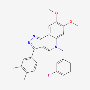 molecular formula C27H24FN3O2 B2529942 3-(3,4-dimethylphenyl)-5-[(3-fluorophenyl)methyl]-7,8-dimethoxy-5H-pyrazolo[4,3-c]quinoline CAS No. 866728-23-6