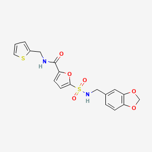 molecular formula C18H16N2O6S2 B2529944 5-(N-(benzo[d][1,3]dioxol-5-ylmethyl)sulfamoyl)-N-(thiophen-2-ylmethyl)furan-2-carboxamide CAS No. 1171058-87-9