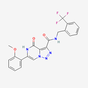 molecular formula C21H16F3N5O3 B2529951 6-(2-methoxyphenyl)-4-oxo-N-(2-(trifluoromethyl)benzyl)-4,5-dihydro-[1,2,3]triazolo[1,5-a]pyrazine-3-carboxamide CAS No. 1396868-37-3