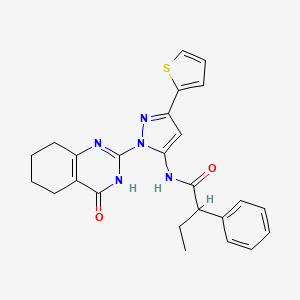 molecular formula C25H25N5O2S B2529958 N-(1-(4-Oxo-3,4,5,6,7,8-hexahydroquinazolin-2-yl)-3-(thiophen-2-yl)-1H-pyrazol-5-yl)-2-phenylbutanamide CAS No. 1207051-16-8