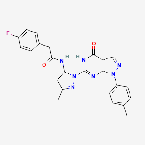 molecular formula C24H20FN7O2 B2529965 2-(4-fluorophenyl)-N-(3-methyl-1-(4-oxo-1-(p-tolyl)-4,5-dihydro-1H-pyrazolo[3,4-d]pyrimidin-6-yl)-1H-pyrazol-5-yl)acetamide CAS No. 1170481-84-1