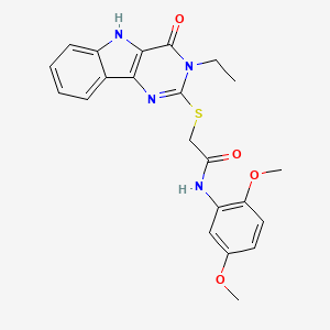 molecular formula C22H22N4O4S B2529967 N-(2,5-dimethoxyphenyl)-2-((3-ethyl-4-oxo-4,5-dihydro-3H-pyrimido[5,4-b]indol-2-yl)thio)acetamide CAS No. 888460-48-8