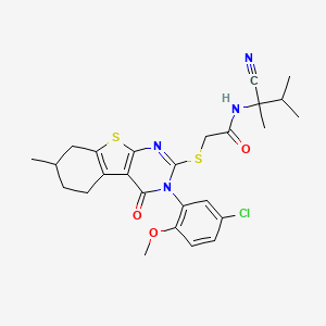 2-[[3-(5-chloro-2-methoxyphenyl)-7-methyl-4-oxo-5,6,7,8-tetrahydro-[1]benzothiolo[2,3-d]pyrimidin-2-yl]sulfanyl]-N-(2-cyano-3-methylbutan-2-yl)acetamide