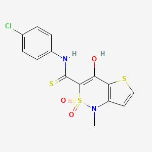 molecular formula C14H11ClN2O3S3 B2529981 N-(4-chlorophenyl)-4-hydroxy-1-methyl-2,2-dioxo-1,2-dihydro-2lambda~6~-thieno[3,2-c][1,2]thiazine-3-carbothioamide CAS No. 320423-76-5