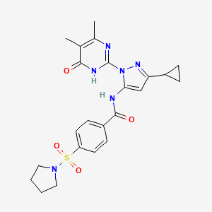 molecular formula C23H26N6O4S B2529984 N-(3-环丙基-1-(4,5-二甲基-6-氧代-1,6-二氢嘧啶-2-基)-1H-吡唑-5-基)-4-(吡咯烷-1-基磺酰基)苯甲酰胺 CAS No. 1207018-95-8