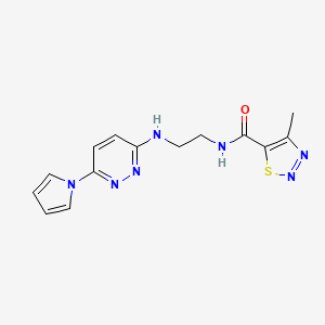 molecular formula C14H15N7OS B2529997 N-(2-((6-(1H-pyrrol-1-yl)pyridazin-3-yl)amino)ethyl)-4-methyl-1,2,3-thiadiazole-5-carboxamide CAS No. 1396767-06-8