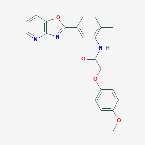 molecular formula C22H19N3O4 B253000 2-(4-methoxyphenoxy)-N-(2-methyl-5-[1,3]oxazolo[4,5-b]pyridin-2-ylphenyl)acetamide 