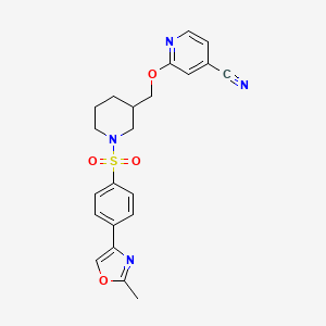 molecular formula C22H22N4O4S B2530017 2-[[1-[4-(2-甲基-1,3-恶唑-4-基)苯基]磺酰基哌啶-3-基]甲氧基]吡啶-4-腈 CAS No. 2380194-86-3