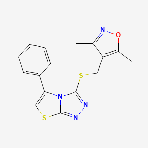molecular formula C16H14N4OS2 B2530022 3,5-Dimethyl-4-[[(5-phenyl-3-thiazolo[2,3-c][1,2,4]triazolyl)thio]methyl]isoxazole CAS No. 671199-86-3