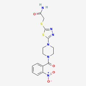 molecular formula C15H16N6O4S2 B2530025 2-((5-(4-(2-Nitrobenzoyl)piperazin-1-yl)-1,3,4-thiadiazol-2-yl)thio)acetamide CAS No. 1105224-88-1