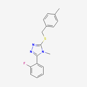 molecular formula C17H16FN3S B2530029 3-(2-Fluorophenyl)-4-methyl-5-[(4-methylphenyl)methylsulfanyl]-1,2,4-triazole CAS No. 778589-12-1