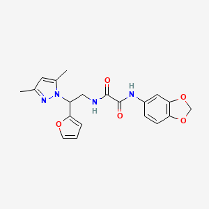 molecular formula C20H20N4O5 B2530032 N1-(苯并[d][1,3]二氧杂环-5-基)-N2-(2-(3,5-二甲基-1H-吡唑-1-基)-2-(呋喃-2-基)乙基)草酰胺 CAS No. 2034274-30-9