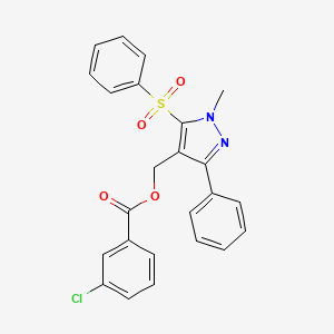 molecular formula C24H19ClN2O4S B2530033 [1-methyl-3-phenyl-5-(phenylsulfonyl)-1H-pyrazol-4-yl]methyl 3-chlorobenzenecarboxylate CAS No. 318289-34-8