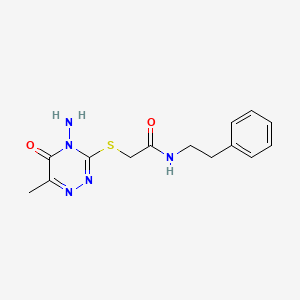 molecular formula C14H17N5O2S B2530091 2-((4-amino-6-methyl-5-oxo-4,5-dihydro-1,2,4-triazin-3-yl)thio)-N-phenethylacetamide CAS No. 869067-85-6