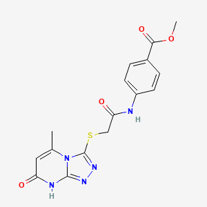 molecular formula C16H15N5O4S B2530099 Methyl 4-({[(5-methyl-7-oxo-7,8-dihydro[1,2,4]triazolo[4,3-a]pyrimidin-3-yl)thio]acetyl}amino)benzoate CAS No. 877639-02-6