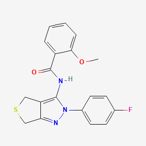 molecular formula C19H16FN3O2S B2530102 N-(2-(4-fluorophenyl)-4,6-dihydro-2H-thieno[3,4-c]pyrazol-3-yl)-2-methoxybenzamide CAS No. 450342-95-7
