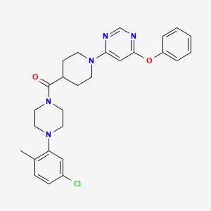 molecular formula C27H30ClN5O2 B2530105 (4-(5-Chloro-2-methylphenyl)piperazin-1-yl)(1-(6-phenoxypyrimidin-4-yl)piperidin-4-yl)methanone CAS No. 1115998-89-4