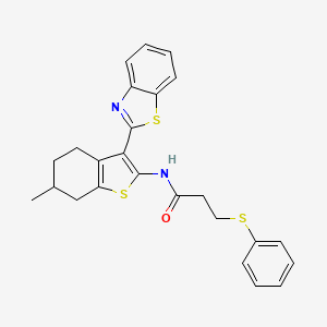 molecular formula C25H24N2OS3 B2530108 N-(3-(benzo[d]thiazol-2-yl)-6-methyl-4,5,6,7-tetrahydrobenzo[b]thiophen-2-yl)-3-(phenylthio)propanamide CAS No. 393837-28-0