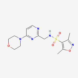 molecular formula C14H19N5O4S B2530109 3,5-dimethyl-N-((4-morpholinopyrimidin-2-yl)methyl)isoxazole-4-sulfonamide CAS No. 1797078-26-2