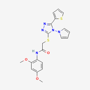 molecular formula C20H19N5O3S2 B2530121 N-(2,4-dimethoxyphenyl)-2-{[4-(1H-pyrrol-1-yl)-5-(thiophen-2-yl)-4H-1,2,4-triazol-3-yl]sulfanyl}acetamide CAS No. 886931-13-1