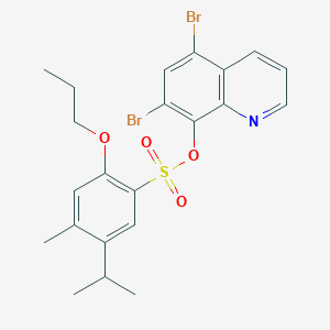 molecular formula C22H23Br2NO4S B2530124 5,7-Dibromoquinolin-8-yl 4-methyl-5-(propan-2-yl)-2-propoxybenzene-1-sulfonate CAS No. 2415464-60-5
