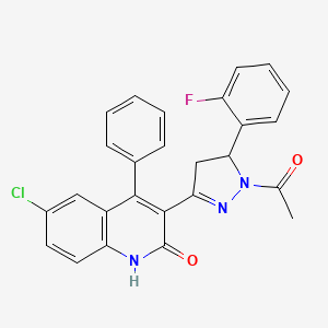 molecular formula C26H19ClFN3O2 B2530126 3-(1-acetyl-5-(2-fluorophenyl)-4,5-dihydro-1H-pyrazol-3-yl)-6-chloro-4-phenylquinolin-2(1H)-one CAS No. 312586-99-5
