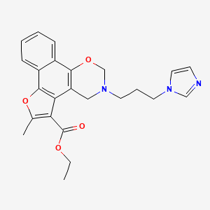 molecular formula C24H25N3O4 B2530146 ethyl 3-[3-(1H-imidazol-1-yl)propyl]-6-methyl-3,4-dihydro-2H-furo[3',2':3,4]naphtho[2,1-e][1,3]oxazine-5-carboxylate CAS No. 380539-10-6