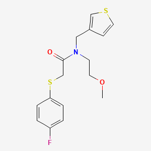 molecular formula C16H18FNO2S2 B2530168 2-((4-氟苯基)硫代)-N-(2-甲氧基乙基)-N-(噻吩-3-基甲基)乙酰胺 CAS No. 1219906-80-5