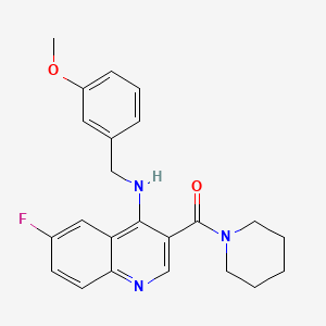molecular formula C23H24FN3O2 B2530183 (6-氟-4-((3-甲氧基苄基)氨基)喹啉-3-基)(哌啶-1-基)甲酮 CAS No. 1798017-15-8