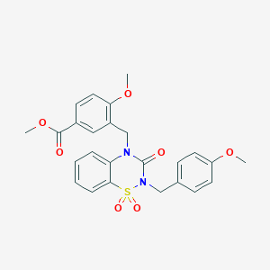 molecular formula C25H24N2O7S B2530184 methyl 4-methoxy-3-((2-(4-methoxybenzyl)-1,1-dioxido-3-oxo-2H-benzo[e][1,2,4]thiadiazin-4(3H)-yl)methyl)benzoate CAS No. 896684-44-9