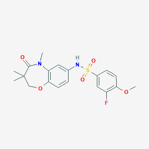 molecular formula C19H21FN2O5S B2530192 3-fluoro-4-methoxy-N-(3,3,5-trimethyl-4-oxo-2,3,4,5-tetrahydrobenzo[b][1,4]oxazepin-7-yl)benzenesulfonamide CAS No. 922076-46-8
