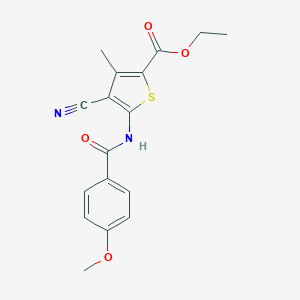 molecular formula C17H16N2O4S B253022 Ethyl 4-cyano-5-(4-methoxybenzamido)-3-methylthiophene-2-carboxylate 