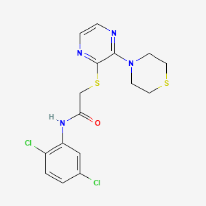 molecular formula C16H16Cl2N4OS2 B2530230 N-(2,5-dichlorophenyl)-2-((3-thiomorpholinopyrazin-2-yl)thio)acetamide CAS No. 1226435-99-9