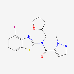 molecular formula C17H17FN4O2S B2530236 N-(4-fluorobenzo[d]thiazol-2-yl)-1-methyl-N-((tetrahydrofuran-2-yl)methyl)-1H-pyrazole-5-carboxamide CAS No. 1171826-23-5