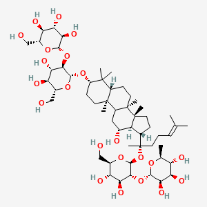 molecular formula C54H92O22 B2530241 (2S,3R,4R,5R,6S)-2-[(2S,3R,4S,5S,6R)-2-[(2S)-2-[(3S,5R,8R,10R,12R,13R,14R,17S)-3-[(2R,3R,4S,5S,6R)-4,5-dihydroxy-6-(hydroxymethyl)-3-[(2S,3R,4S,5S,6R)-3,4,5-trihydroxy-6-(hydroxymethyl)oxan-2-yl]oxyoxan-2-yl]oxy-12-hydroxy-4,4,8,10,14-pentamethyl-2,3,5,6,7,9,11,12,13,15,16,17-dodecahydro-1H-cyclopenta[a]phenanthren-17-yl]-6-methylhept-5-en-2-yl]oxy-4,5-dihydroxy-6-(hydroxymethyl)oxan-3-yl]oxy-6-methyloxane-3,4,5-triol CAS No. 1207861-73-1