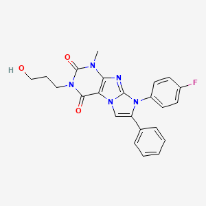 molecular formula C23H20FN5O3 B2530256 8-(4-fluorophenyl)-3-(3-hydroxypropyl)-1-methyl-7-phenyl-1H-imidazo[2,1-f]purine-2,4(3H,8H)-dione CAS No. 887882-42-0
