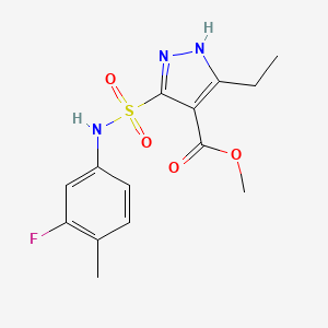 molecular formula C14H16FN3O4S B2530260 methyl 3-ethyl-5-(N-(3-fluoro-4-methylphenyl)sulfamoyl)-1H-pyrazole-4-carboxylate CAS No. 1322789-24-1