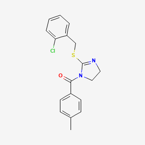 molecular formula C18H17ClN2OS B2530279 [2-[(2-Chlorophenyl)methylsulfanyl]-4,5-dihydroimidazol-1-yl]-(4-methylphenyl)methanone CAS No. 851803-88-8