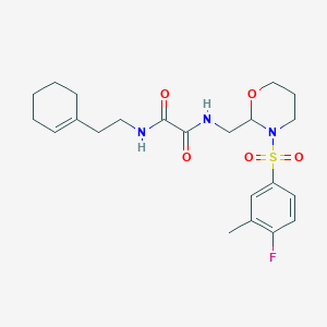 molecular formula C22H30FN3O5S B2530292 N-[2-(cyclohexen-1-yl)ethyl]-N'-[[3-(4-fluoro-3-methylphenyl)sulfonyl-1,3-oxazinan-2-yl]methyl]oxamide CAS No. 872724-89-5