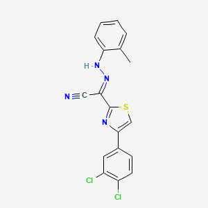 molecular formula C18H12Cl2N4S B2530298 (2E)-4-(3,4-二氯苯基)-N-(2-甲基苯胺基)-1,3-噻唑-2-甲酰亚胺腈 CAS No. 477188-10-6