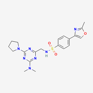 molecular formula C20H25N7O3S B2530313 N-((4-(二甲氨基)-6-(吡咯烷-1-基)-1,3,5-三嗪-2-基)甲基)-4-(2-甲基恶唑-4-基)苯磺酰胺 CAS No. 2034541-48-3