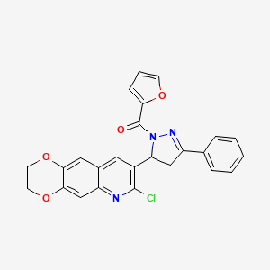 molecular formula C25H18ClN3O4 B2530318 5-{7-chloro-2H,3H-[1,4]dioxino[2,3-g]quinolin-8-yl}-1-(furan-2-carbonyl)-3-phenyl-4,5-dihydro-1H-pyrazole CAS No. 867042-57-7