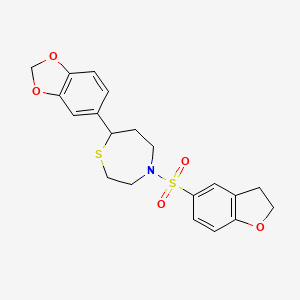 molecular formula C20H21NO5S2 B2530321 7-(Benzo[d][1,3]dioxol-5-yl)-4-((2,3-dihydrobenzofuran-5-yl)sulfonyl)-1,4-thiazepane CAS No. 1705210-07-6