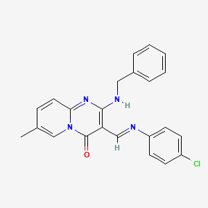 molecular formula C23H19ClN4O B2530332 (E)-2-(苯甲胺基)-3-(((4-氯苯基)亚氨基)甲基)-7-甲基-4H-吡啶并[1,2-a]嘧啶-4-酮 CAS No. 302936-96-5